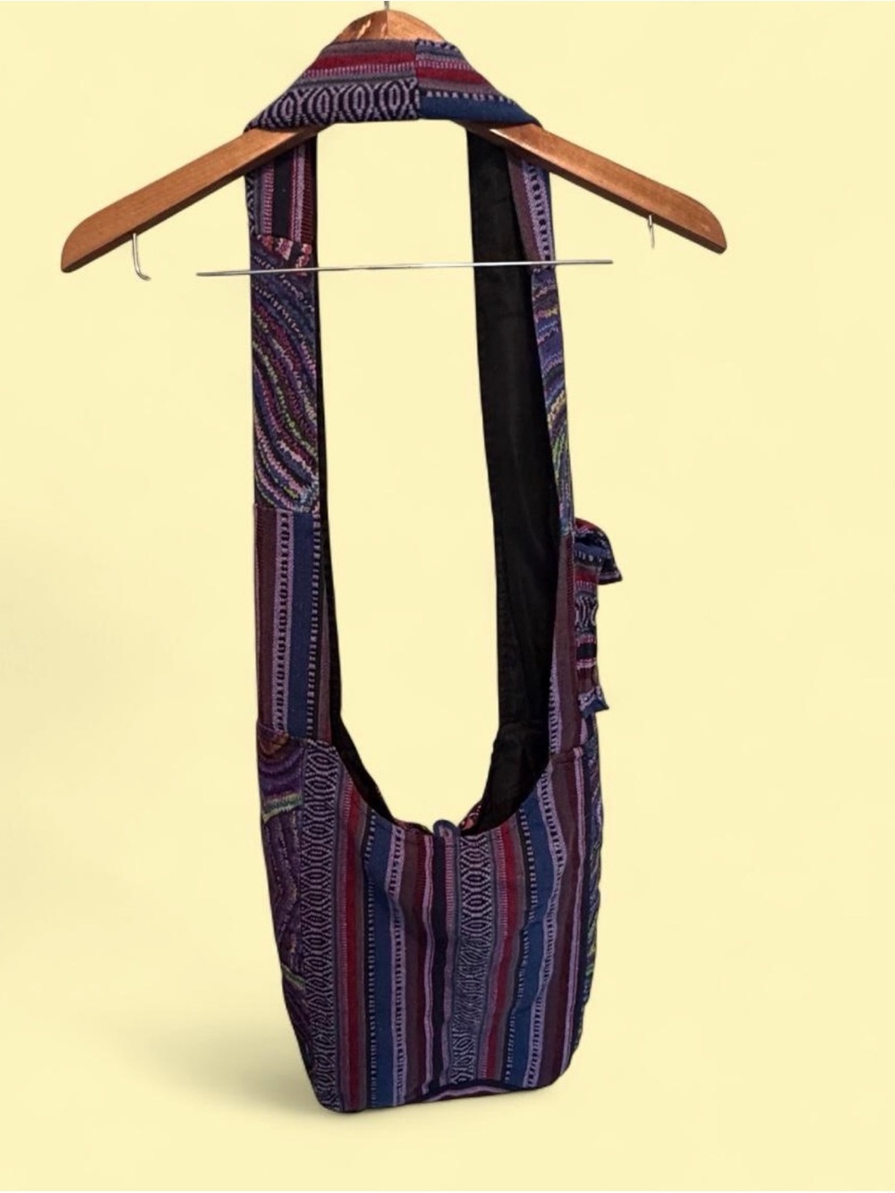 Handwoven Multi-Stripe Crossbody Sling Bag in Purple and Navy